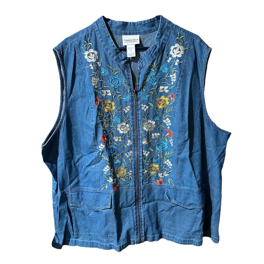 Country Store Embroidered Denim Vest Size: 3X
